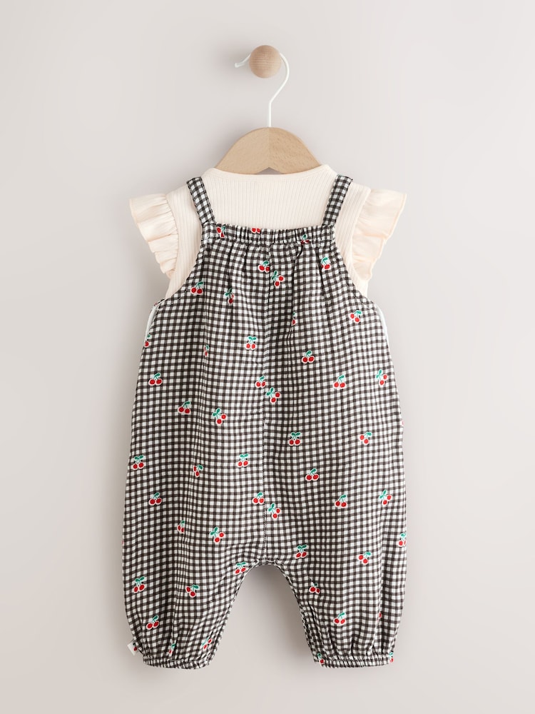 Black/White Gingham Cherry Baby Short Sleeve Bodysuit and Dungaree Set (0mths-2yrs) - Image 3 of 10