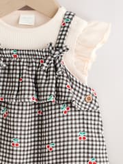 Black/White Gingham Cherry Baby Short Sleeve Bodysuit and Dungaree Set (0mths-2yrs) - Image 4 of 10