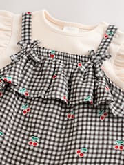 Black/White Gingham Cherry Baby Short Sleeve Bodysuit and Dungaree Set (0mths-2yrs) - Image 5 of 10