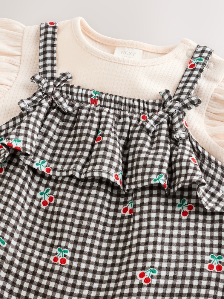 Black/White Gingham Cherry Baby Short Sleeve Bodysuit and Dungaree Set (0mths-2yrs) - Image 5 of 10