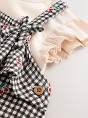 Black/White Gingham Cherry Baby Short Sleeve Bodysuit and Dungaree Set (0mths-2yrs) - Image 6 of 10