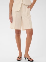 Kaffe Cream KAannetta High Waist Pleated Shorts - Image 1 of 6