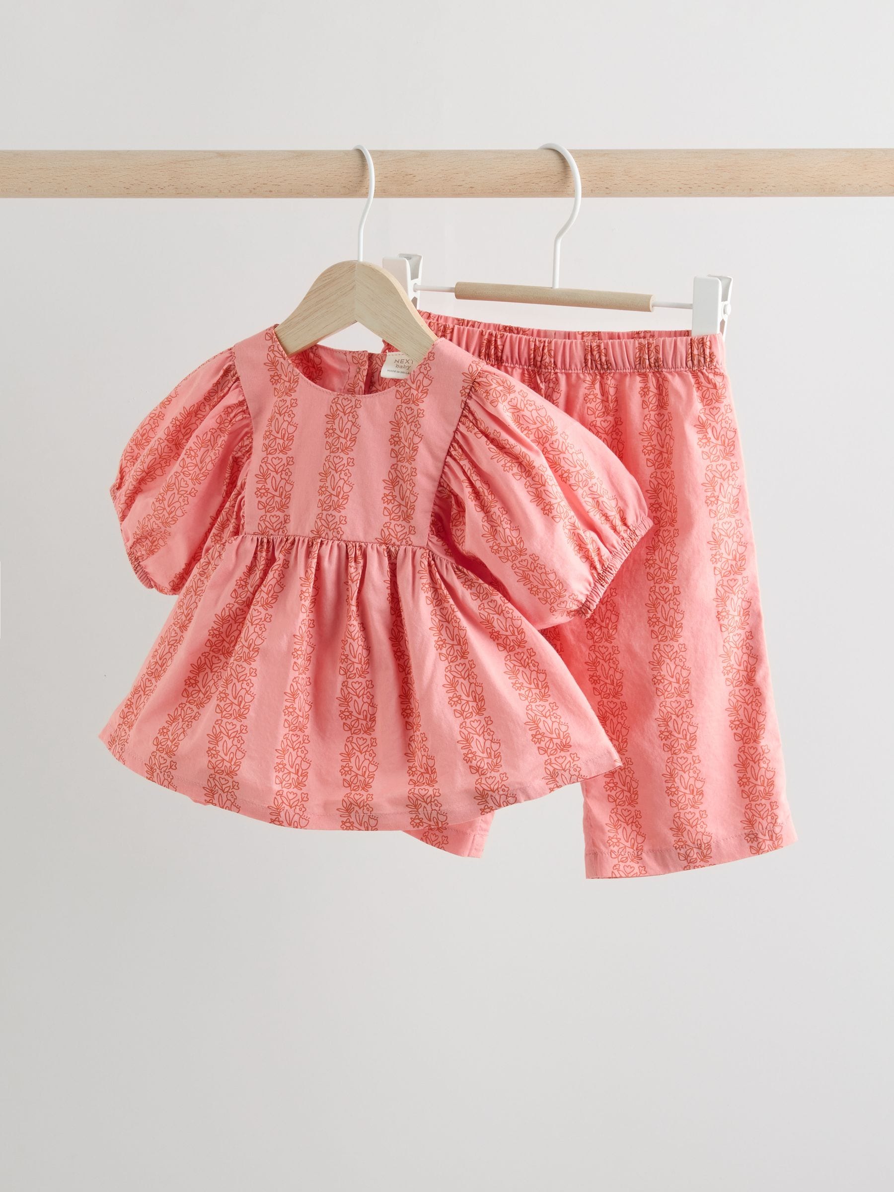Rust Brown/ Pink 100% Cotton Woven Floral Baby Trousers Set (0mths-2yrs)