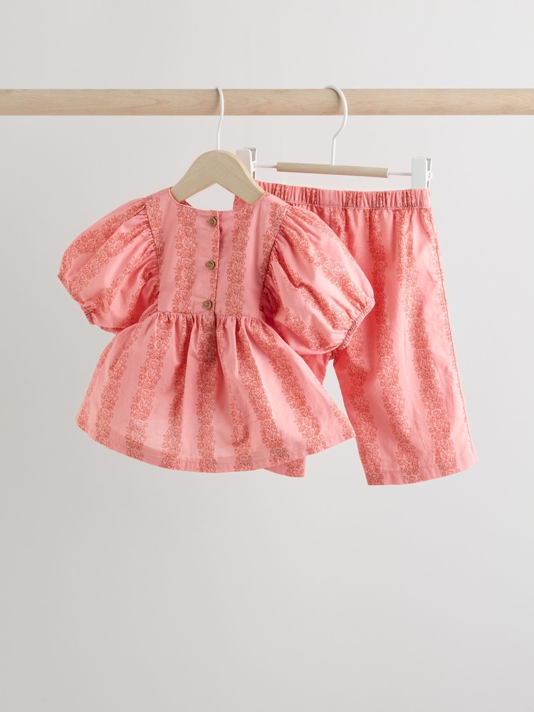 Pink Paisley 100% Cotton Woven Floral Baby Trousers Set (0mths-2yrs) - Image 2 of 12
