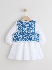 White 100% Cotton Woven Baby Broderie Dress And Denim Waistcoat Set (0mths-2yrs) - Image 6 of 11