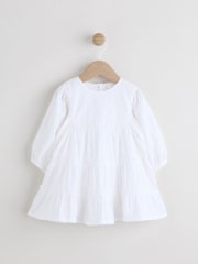 White 100% Cotton Woven Baby Broderie Dress And Denim Waistcoat Set (0mths-2yrs) - Image 7 of 11