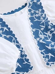 White 100% Cotton Woven Baby Broderie Dress And Denim Waistcoat Set (0mths-2yrs) - Image 9 of 11