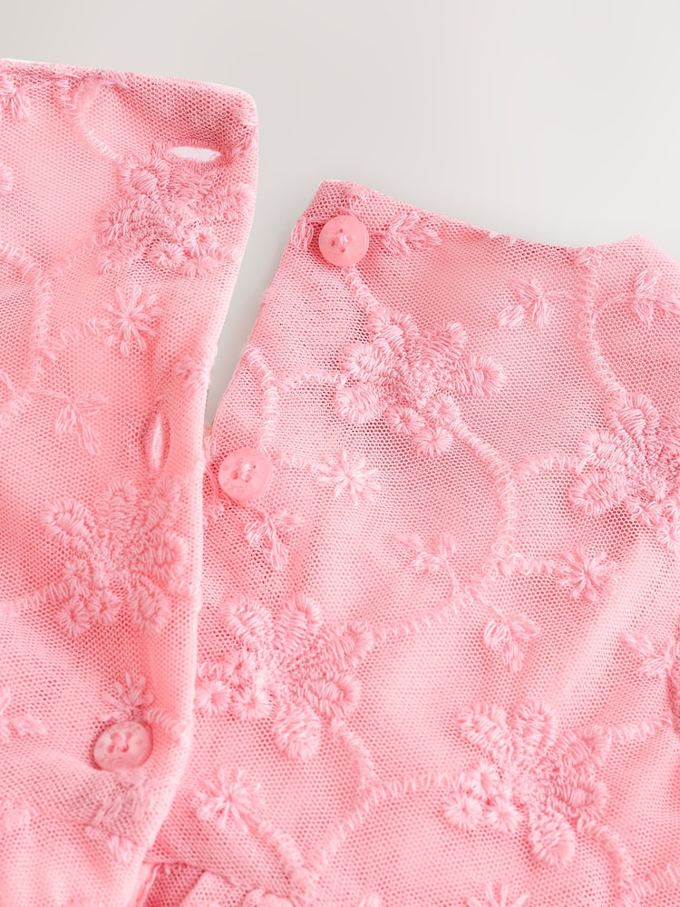 Pink Broderie Mesh Bow Baby Dress (0mths-2yrs) - Image 10 of 11