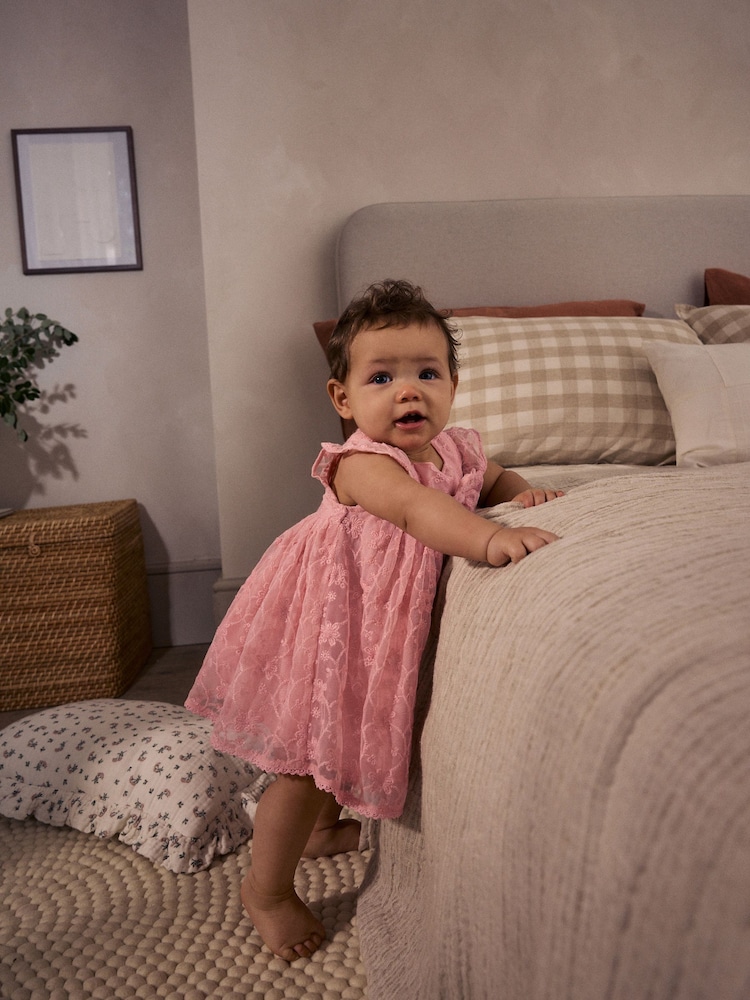 Pink Broderie Mesh Bow Baby Dress (0mths-2yrs) - Image 3 of 11