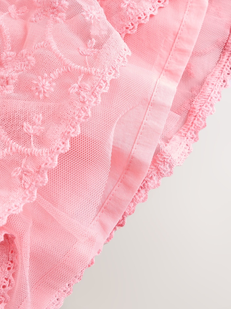 Pink Broderie Mesh Bow Baby Dress (0mths-2yrs) - Image 9 of 11