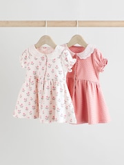 Roze/wit met bloemenprint - Verpakking van 2 jersey babyjurkjes (0 mnd - 3 jr) - Image 1 of 1