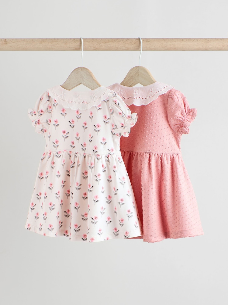 Pink/ White Floral Jersey Baby Dresses 2 Pack (0mths-3yrs) - Image 2 of 11