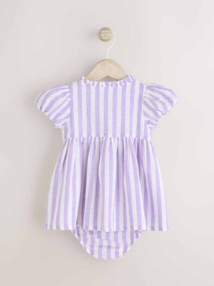 Morado lila / Raya blanca - Conjunto de vestido tejido y braguitas estilo cubrepañal de algodón 100 % para bebé (0 meses - 2 años) - Imagen 2 de 6 Morado lila / Raya blanca - Conjunto de vestido tejido y braguitas estilo cubrepañal de algodón 100 % para bebé (0 meses - 2 años) - Imagen 2 de 6