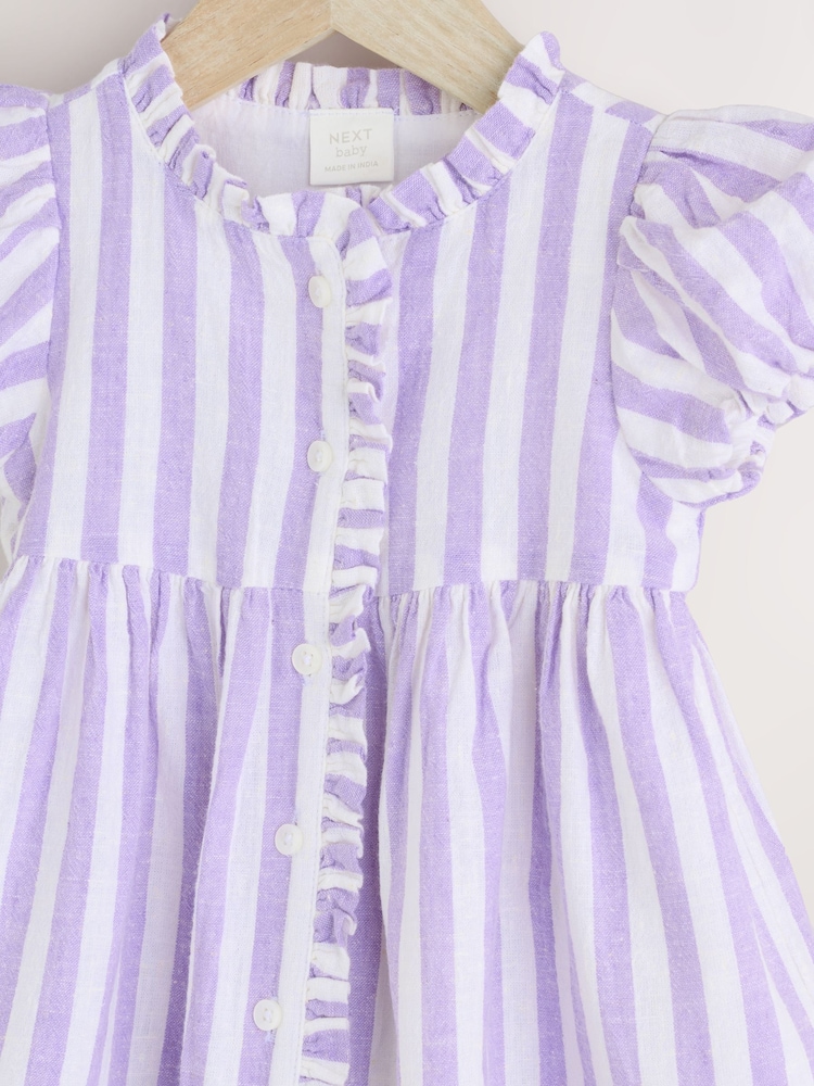 Lilac Purple/ White Stripe Baby 100% Cotton Woven Dress and Bloomer Knickers Set (0mths-2yrs) - Image 3 of 6