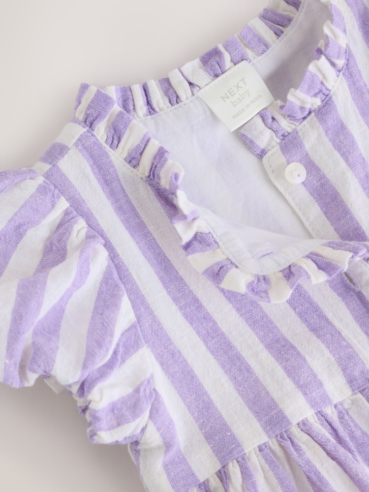 Lilac Purple/ White Stripe Baby 100% Cotton Woven Dress and Bloomer Knickers Set (0mths-2yrs) - Image 5 of 6
