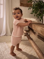 Pink Knitted Baby Top and Shorts Set (0mths-2yrs) - Image 3 of 17