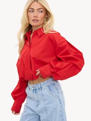 LOAVIES Let Spring Begin Cropped Balloon Shirt - صورة 3 من 4