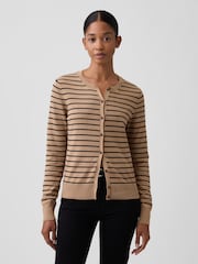 Gap Brown Stripe Crew Neck Cardigan - Image 1 of 5