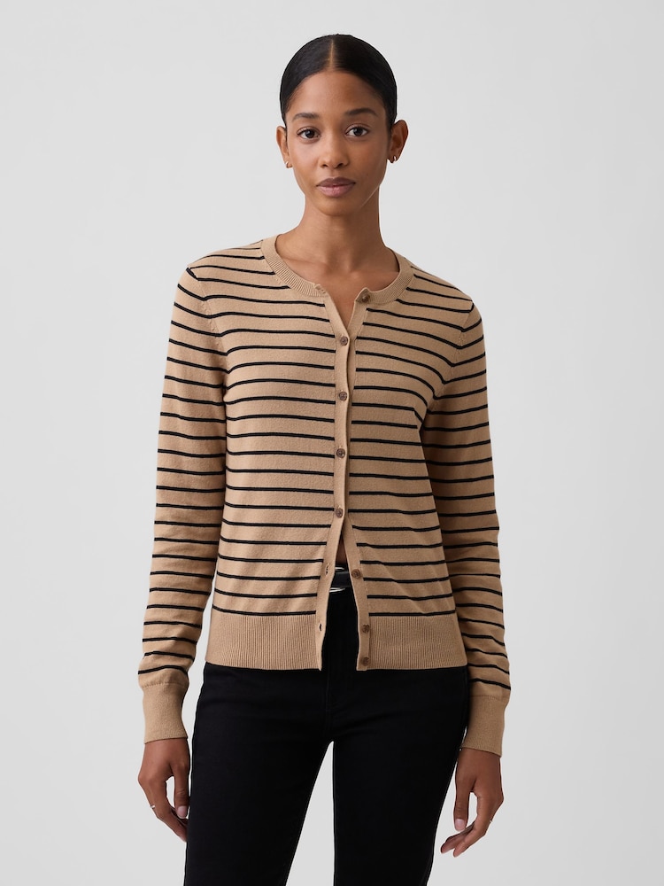 Gap Brown Stripe Crew Neck Cardigan - Image 1 of 5