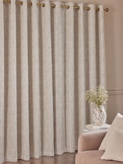 Champagne Gold Linear Jacquard Eyelet Lined Curtains - Image 3 of 5