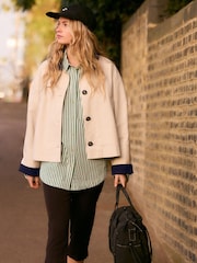 Green Stripe Relaxed Boyfriend Fit 100% Cotton Button Down Shirt - Image 2 of 7