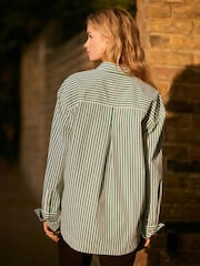 Green Stripe Relaxed Boyfriend Fit 100% Cotton Button Down Shirt - Image 3 of 7
