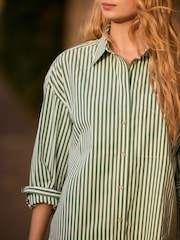 Green Stripe Relaxed Boyfriend Fit 100% Cotton Button Down Shirt - Image 4 of 7