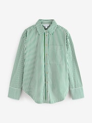 Green Stripe Relaxed Boyfriend Fit 100% Cotton Button Down Shirt - Image 5 of 7
