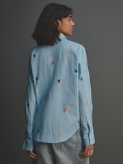 Blue/White Stripe Fruit Embroidered Long Sleeve 100% Cotton Shirt - Image 3 of 8