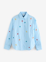 Blue/White Stripe Fruit Embroidered Long Sleeve 100% Cotton Shirt - Image 6 of 8