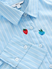 Blue/White Stripe Fruit Embroidered Long Sleeve 100% Cotton Shirt - Image 8 of 8
