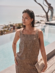 Brown/Cream Lyocell Print Square Neck Top - Image 1 of 8