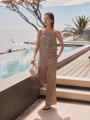 Brown/Cream Lyocell Print Square Neck Top - Image 3 of 8