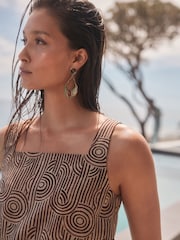 Brown/Cream Lyocell Print Square Neck Top - Image 4 of 8