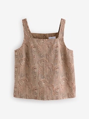 Brown/Cream Lyocell Print Square Neck Top - Image 6 of 8