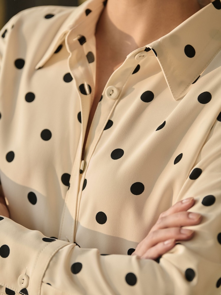 Ecru Spot Crepe Long Sleeve Button Down Shirt - Image 4 of 7