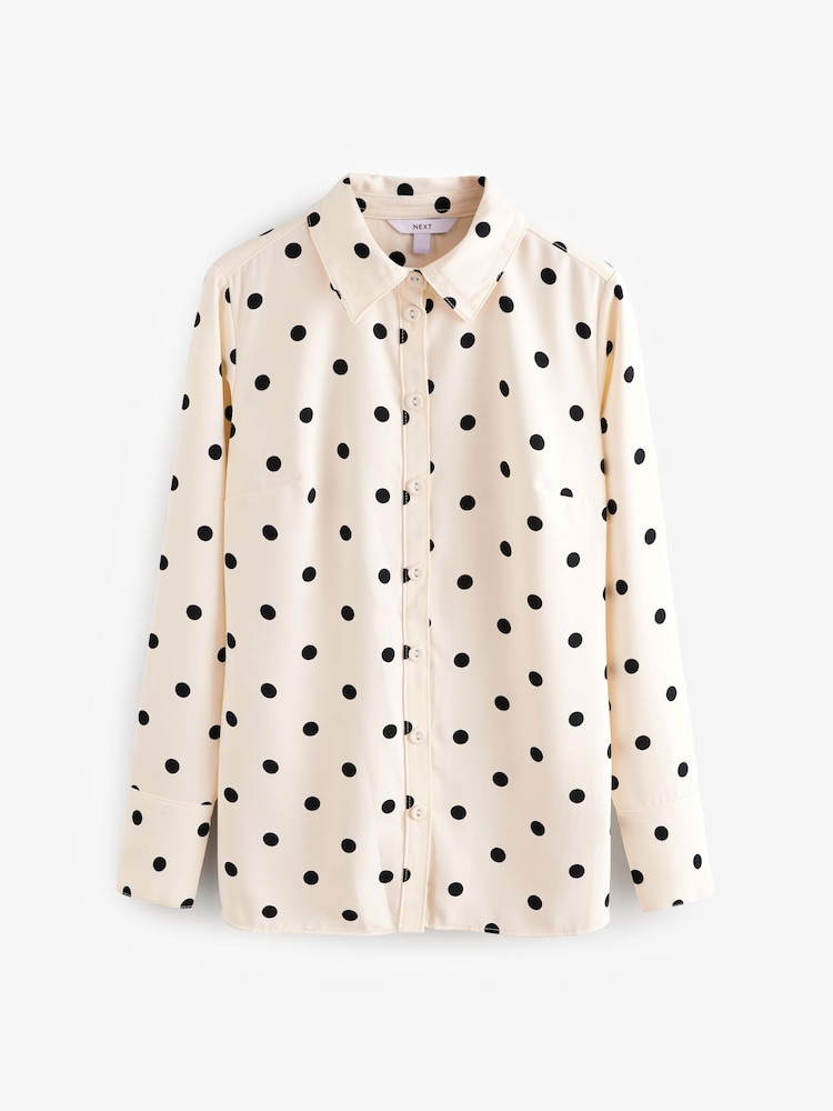 Ecru Spot Crepe Long Sleeve Button Down Shirt - Image 5 of 7