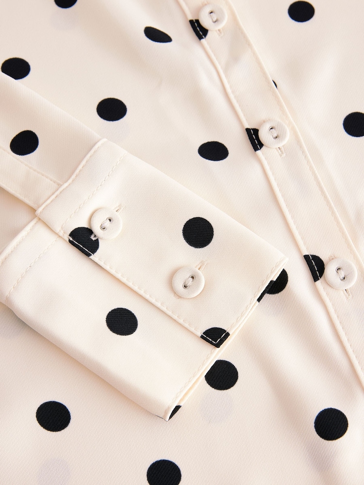 Ecru Spot Crepe Long Sleeve Button Down Shirt - Image 6 of 7