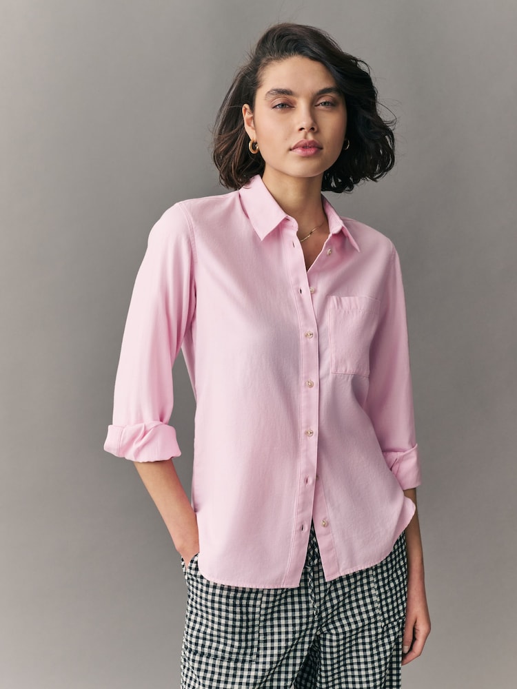 Rosa rubor - Camisa holgada de algodón 100 % y manga larga estilo casual con botones - Imagen 1 de 8 Rosa rubor - Camisa holgada de algodón 100 % y manga larga estilo casual con botones - Imagen 1 de 8