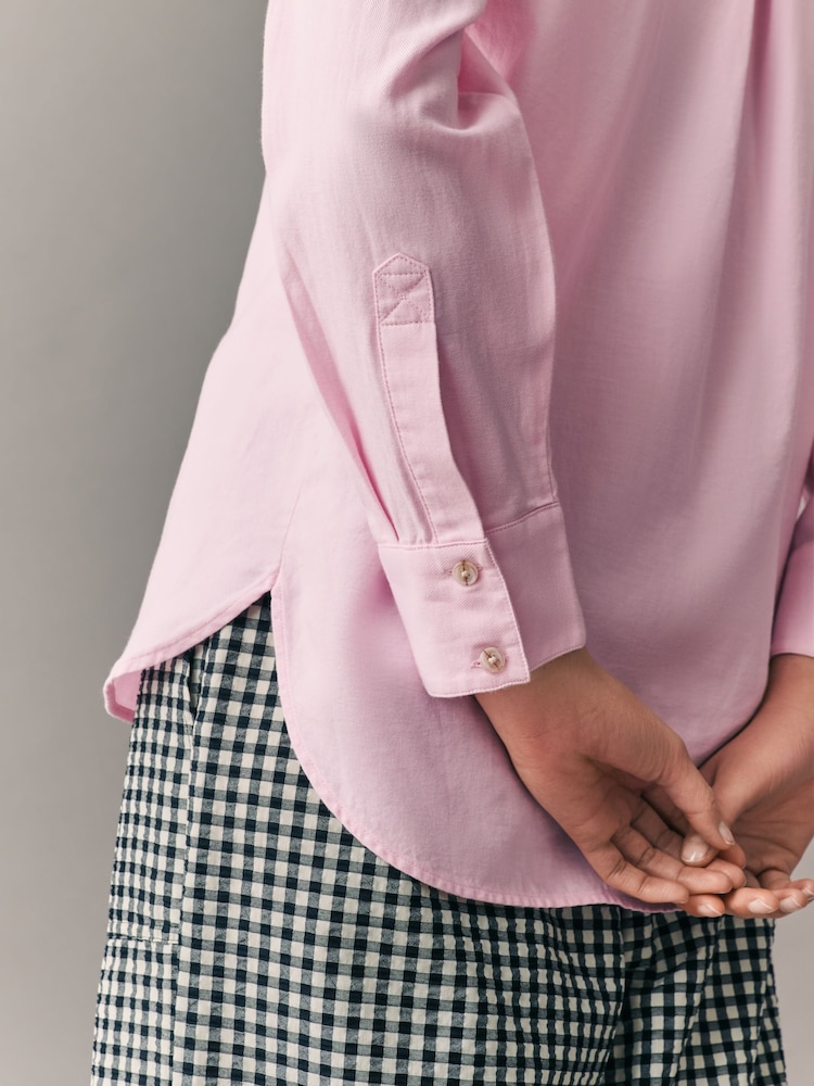 Blush Pink Relaxed 100% Cotton Button Down Casual Long Sleeve Shirt - Image 5 of 8