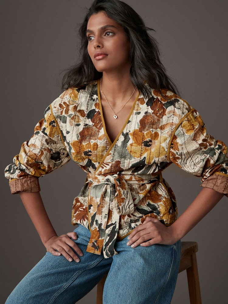 Floral Quilted Reversible Kimono Wrap - Image 1 of 7
