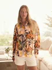 Abstract Neutral Papaya Print Long Sleeve Shirt With Linen - Image 1 of 9