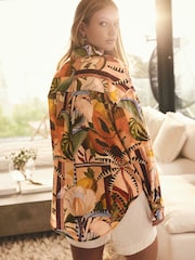 Abstract Neutral Papaya Print Long Sleeve Shirt With Linen - Image 3 of 9