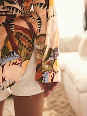 Abstract Neutral Papaya Print Long Sleeve Shirt With Linen - Image 6 of 9