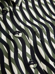 Green/Black Geo Print Short Sleeve Mini Tie Waist Shirt Dress - Image 6 of 7