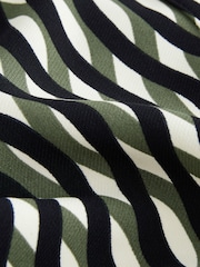 Green/Black Geo Print Short Sleeve Mini Tie Waist Shirt Dress - Image 7 of 7