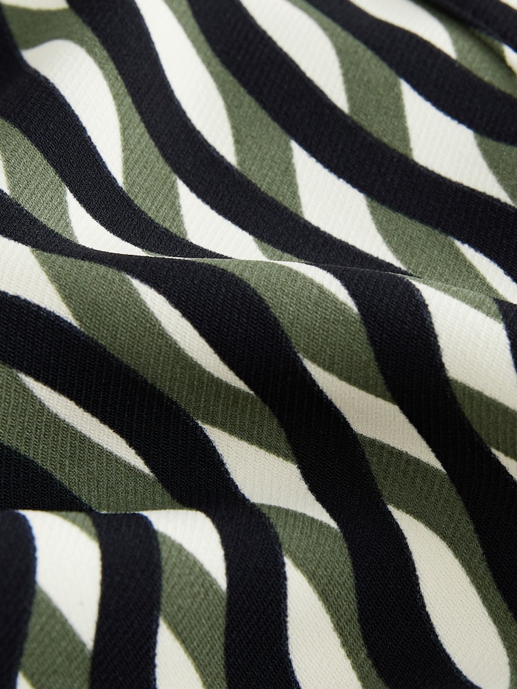 Green/Black Geo Print Short Sleeve Mini Tie Waist Shirt Dress - Image 7 of 7