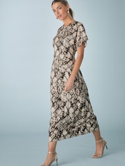 Animal Print Snake Short Sleeve Drape Detail Midi Dress - Image 1 of 8