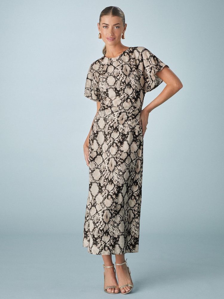 Animal Print Snake Short Sleeve Drape Detail Midi Dress - Image 2 of 8