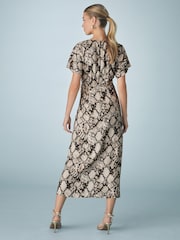 Animal Print Snake Short Sleeve Drape Detail Midi Dress - Image 4 of 8